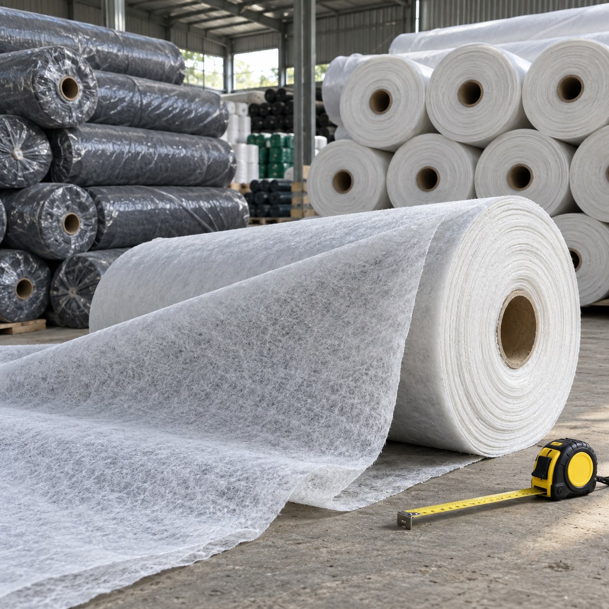 Cuộn vải địa kỹ thuật được kiểm tra nhãn và quy cách trước khi báo giá