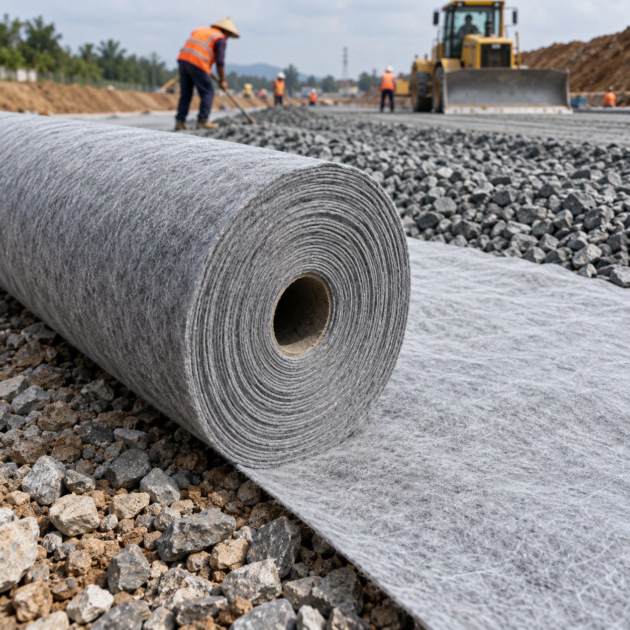 Vải địa kỹ thuật TS70 Vải địa kỹ thuật TS70 dạng cuộn tại công trường