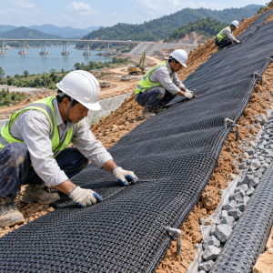 Vải địa kỹ thuật cường độ cao gia cường mái dốc tại công trường