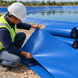 Bạt HDPE màu xanh trải lót lòng hồ nước