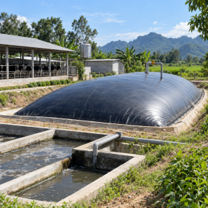 Hầm biogas phủ bạt nhựa HDPE tại trang trại chăn nuôi