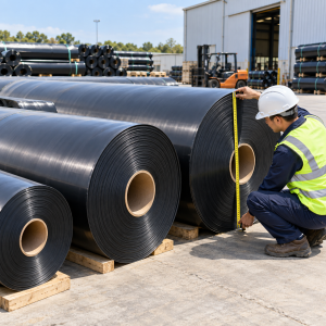 Cuộn bạt HDPE được chuẩn bị để trải theo sơ đồ công trình