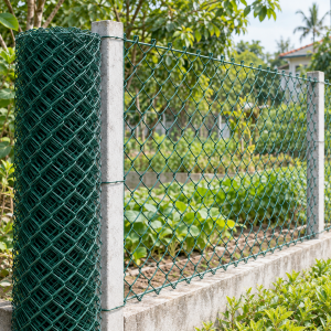 Lưới B40 bọc nhựa màu xanh mắt hình thoi làm hàng rào vườn