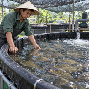 Nuôi cá chép trong bể bạt tại trang trại