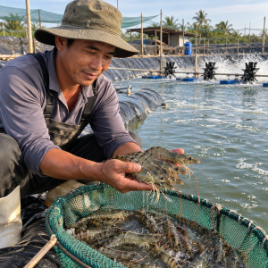 Nuôi tôm sú trong ao lót bạt tại trang trại