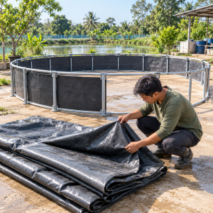 Kiểm tra thành bạt và khung của hồ bạt nuôi cá thanh lý