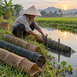 Trúm lươn và ống lươn đặt ven mương ruộng